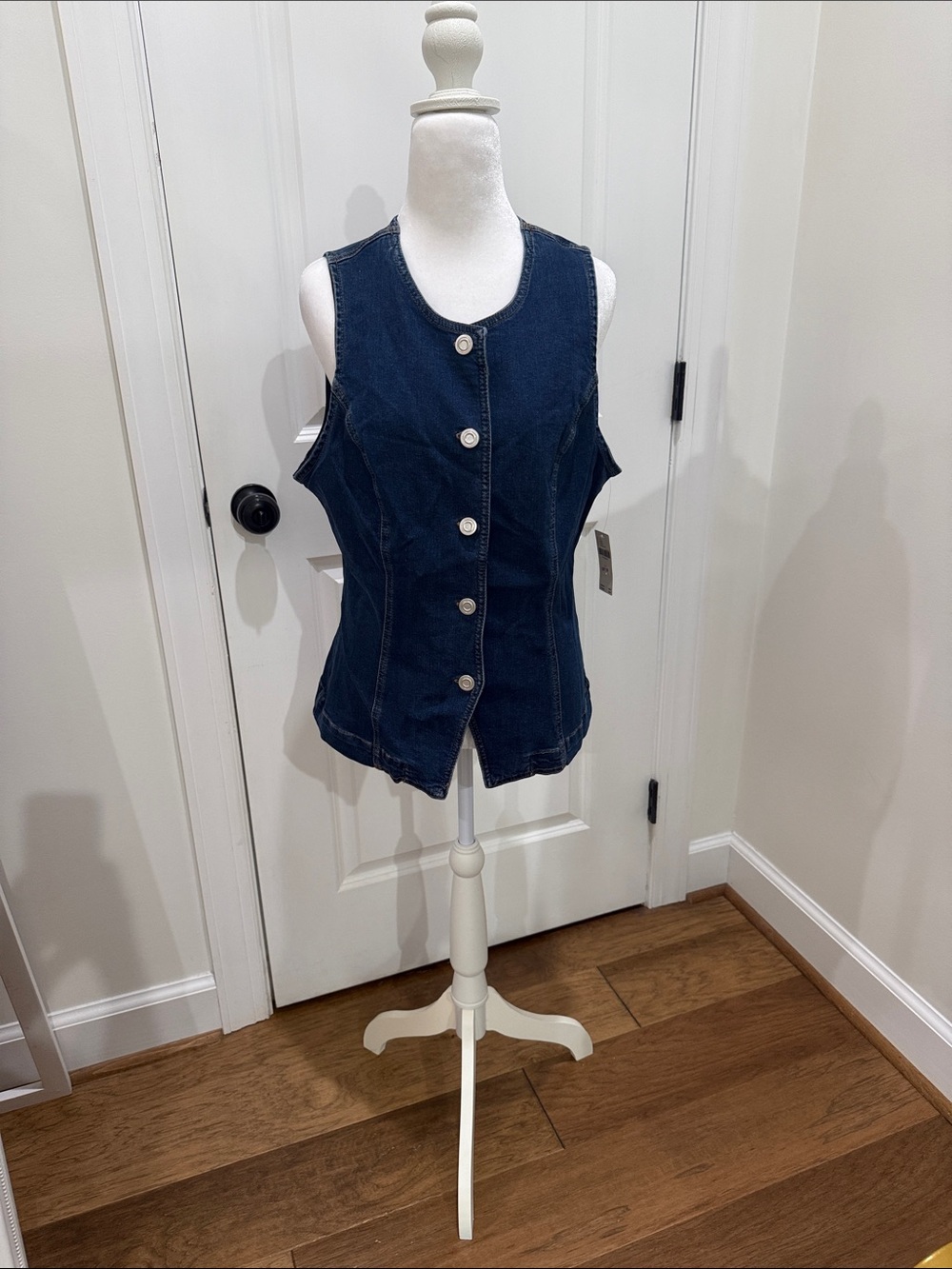 Maeve Dark Blue Denim Button-Front Vest from Anthropologie